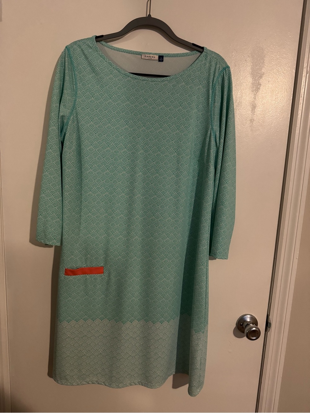Cabana Life Mint Green Long-Sleeve Shift Dress with Orange Pocket Accent